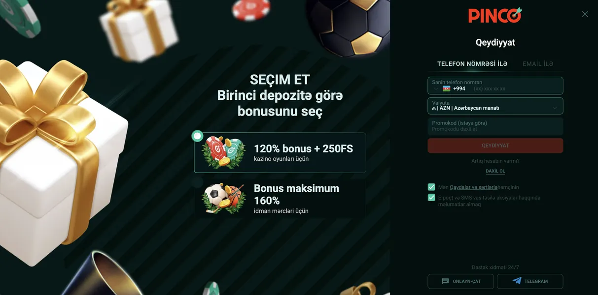 Pinco AZ hesabının açılması və tətbiqdən giriş